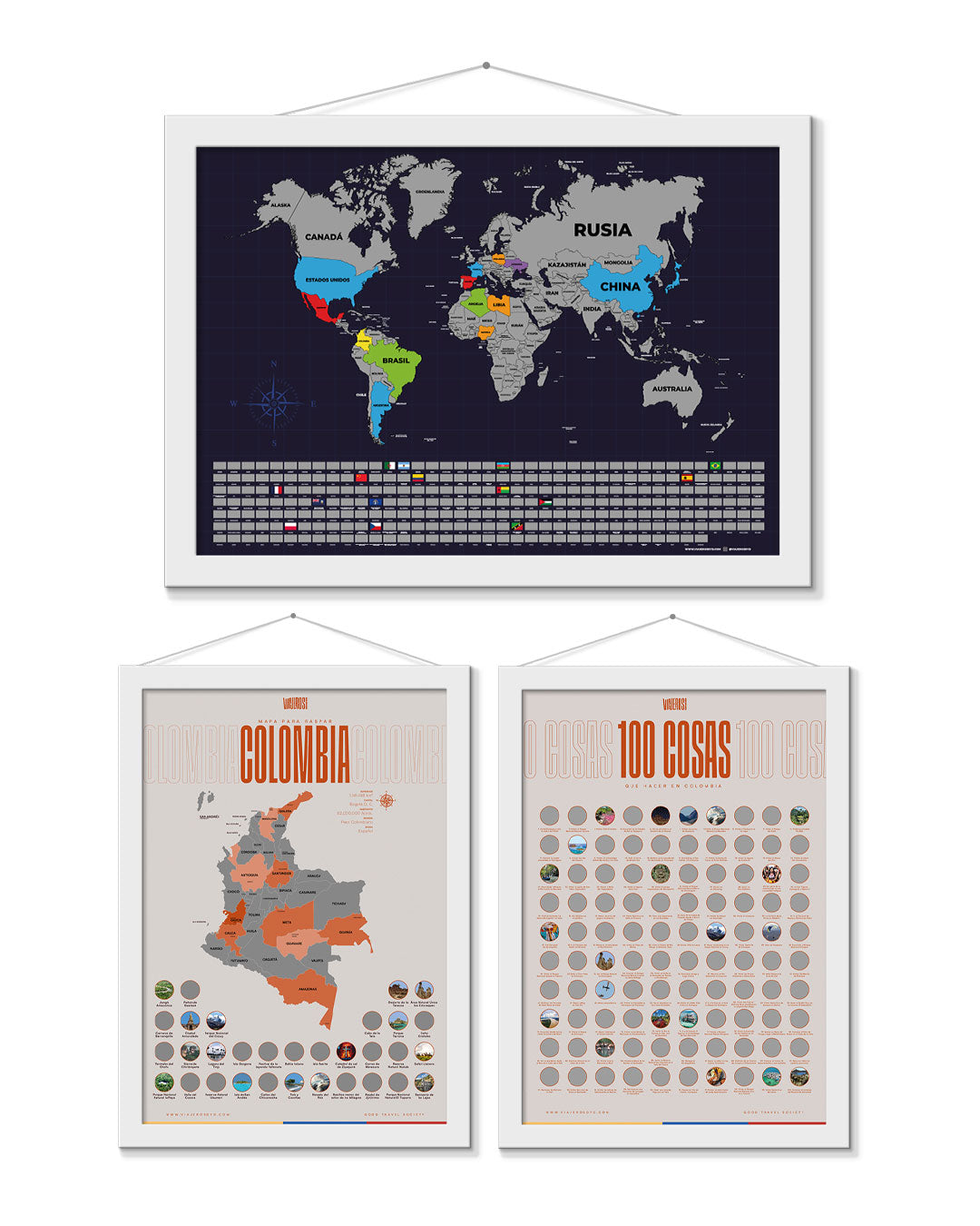 El Influencer: Mapa Colombia + Mapamundi + Póster 100 cosas que hacer en Colombia