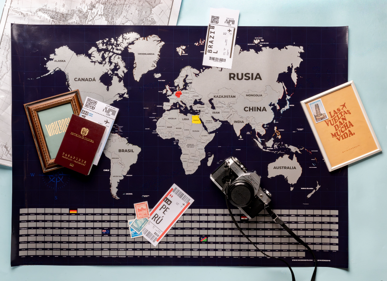 Mapamundi raspable para viajeros estuche alcancía