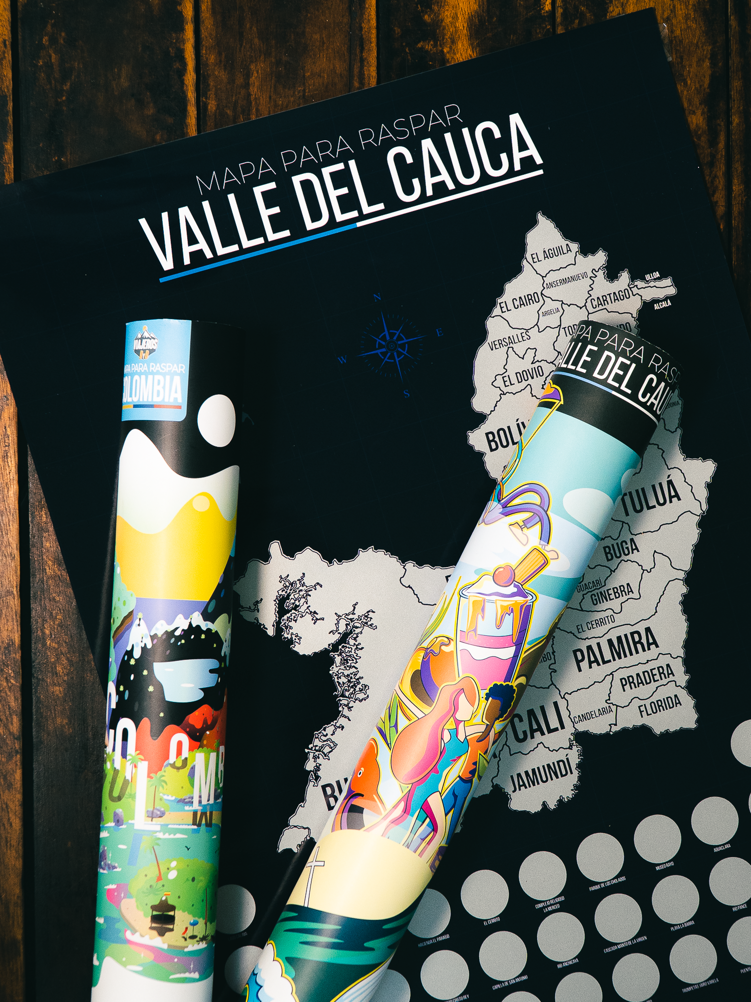 Mapa del Valle del Cauca para Raspar (Empaque tubular del mapa de Colombia)