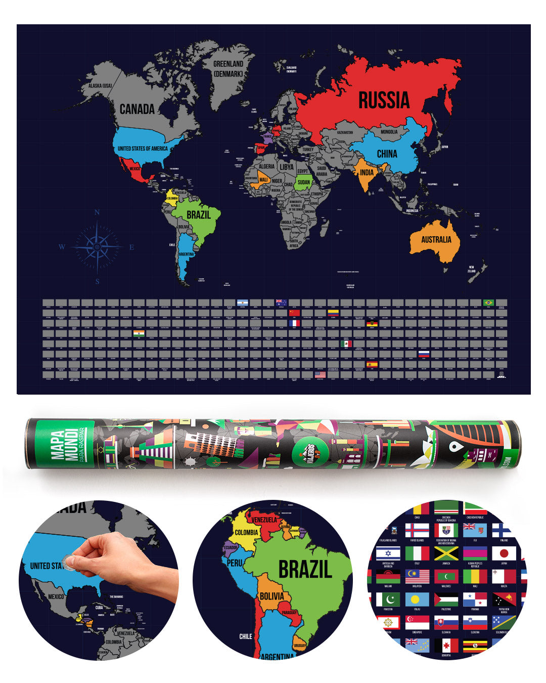 Mapa de Colombia para raspar ideal para viajeros