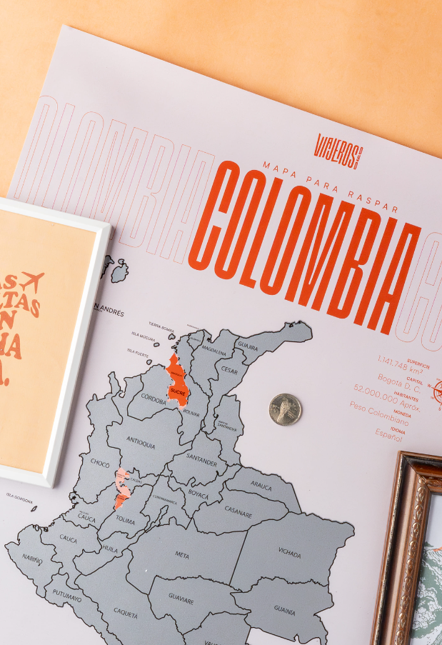 Mapa de Colombia para raspar ideal para viajeros